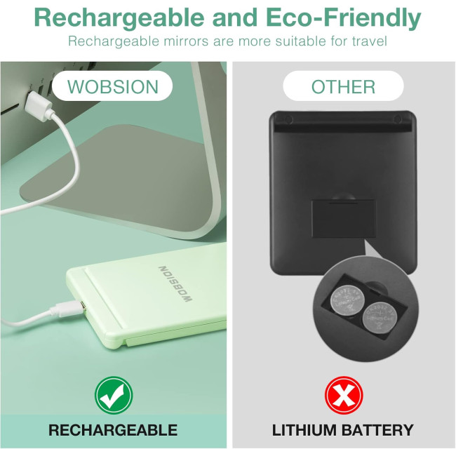 Компактне дзеркало WOBSION з підсвічуванням1x/3x збільшувальне, портативне дзеркало з поворотом і розкладом на 300°, блакитний (0046)