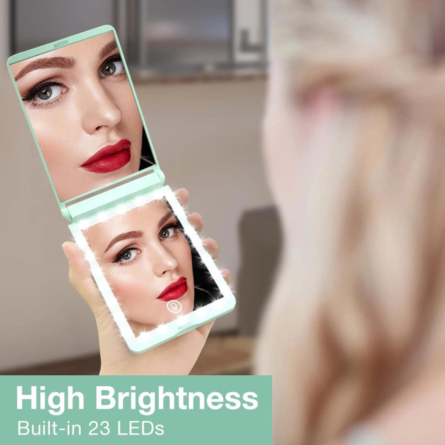 Компактне дзеркало WOBSION з підсвічуванням1x/3x збільшувальне, портативне дзеркало з поворотом і розкладом на 300°, блакитний (0046)