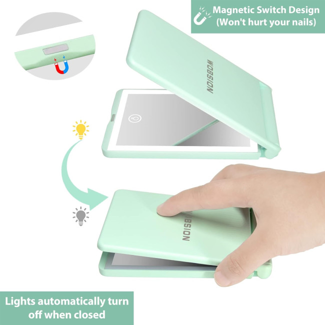 Компактне дзеркало WOBSION з підсвічуванням1x/3x збільшувальне, портативне дзеркало з поворотом і розкладом на 300°, блакитний (0046)