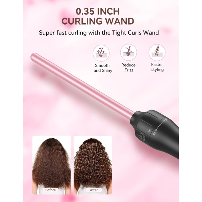 LANDOT керамічна плойка для тугих локонів, 9 мм, до 210°C, рожеве золото (5057)