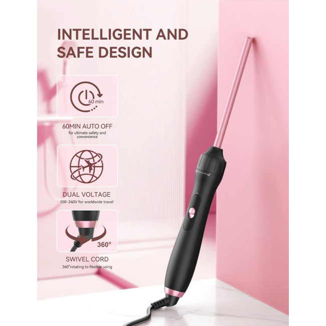 LANDOT керамічна плойка для тугих локонів, 9 мм, до 210°C, рожеве золото (5057)