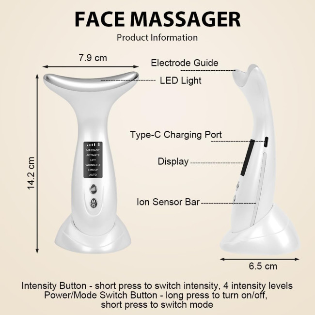 Масажер для обличчя AOGOE M8, електричний масажер для обличчя, 6 режимів для підтягування шкіри та підтяжки шиї, білий (0137)