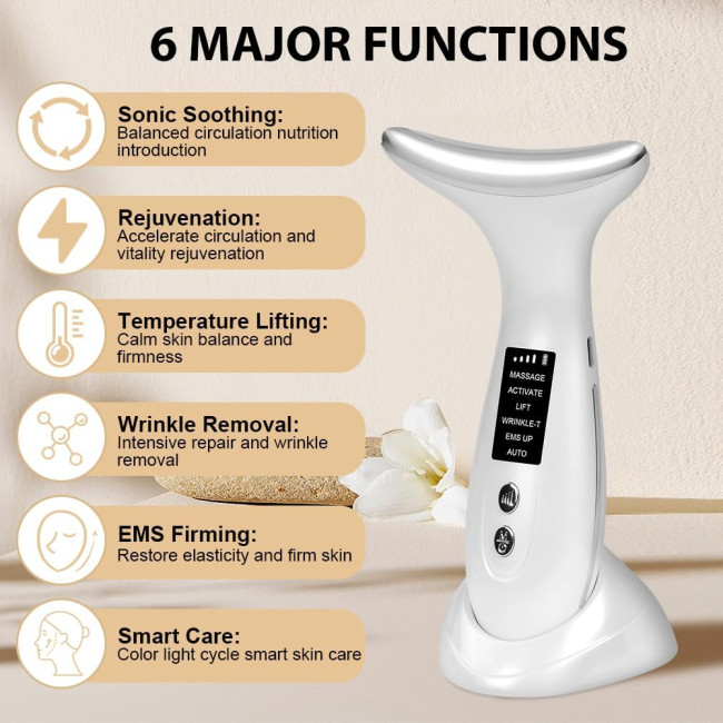 Масажер для обличчя AOGOE M8, електричний масажер для обличчя, 6 режимів для підтягування шкіри та підтяжки шиї, білий (0137)
