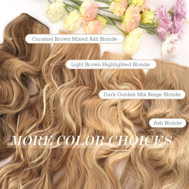 Нарощування волосся FESHFEN, довге, хвилясте нарощування волосся, синтетичне волосся, перуки для жінок, темно-золотистий мікс бежевий блонд, 50 см (0085)