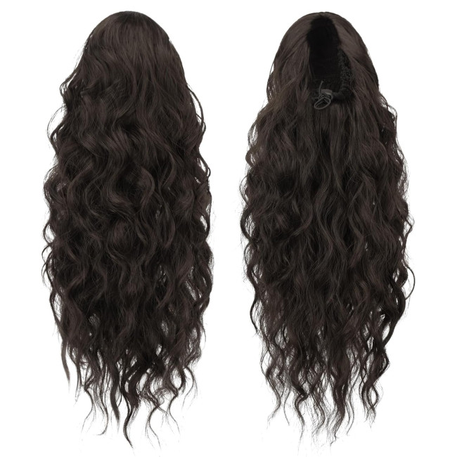 Нарощування волосся FESHFEN на заколках, м'яке синтетичне нарощування волосся для жінок, 18 дюймів, темно-коричневий (0111)