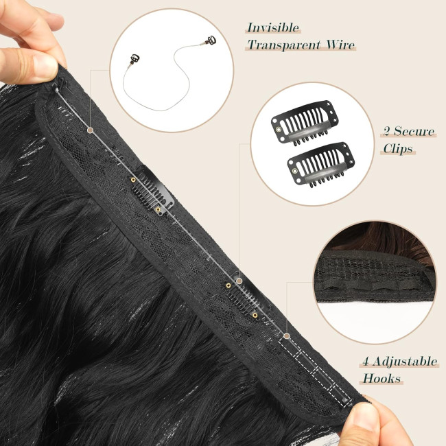 Нарощування волосся FESHFEN, невидимі секретні нарощування волосся, перуки для жінок, 40 см, Чорний (0086)