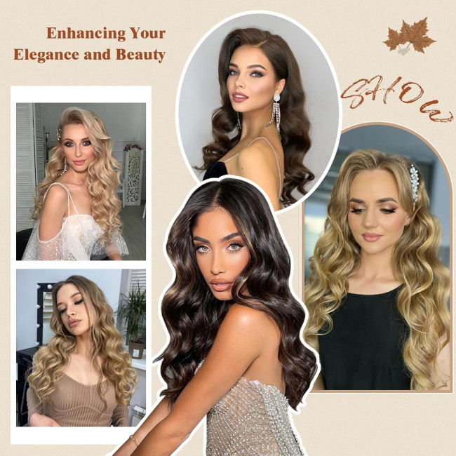 Невидимі дротяні нарощування волосся FESHFEN, синтетичне кучеряве волосся, для жінок 20 дюймів, карамельно-коричневий змішаний попелястий блонд (0113)