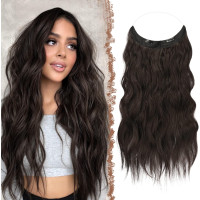 Невидиме дротяне нарощування волосся FESHFEN з прозорою ниткою, довгий 50 см хвилястий, подовження темно-коричневого (0094)