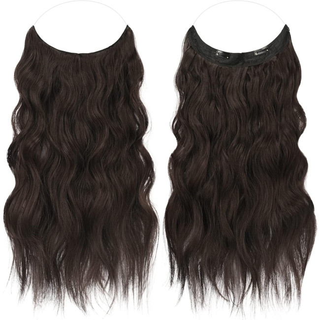 Невидиме дротяне нарощування волосся FESHFEN з прозорою ниткою, довгий 50 см хвилястий, подовження темно-коричневого (0094)