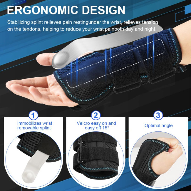 Компресійний бандаж для зап'ястя AOGOE з 3 металевими шинами, правий-L (0143)