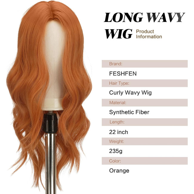 Помаранчеві перуки для жінок FESHFEN 22 дюйми, синтетична перука для щоденного косплею (0098)