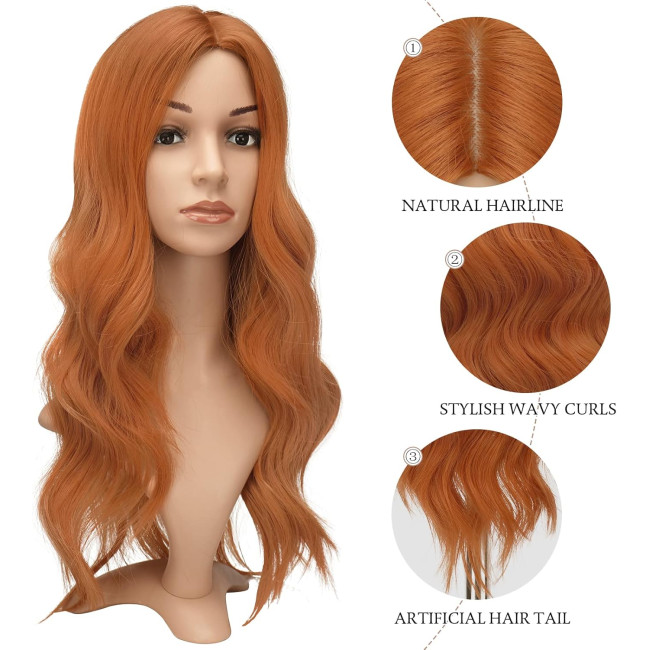 Помаранчеві перуки для жінок FESHFEN 22 дюйми, синтетична перука для щоденного косплею (0098)