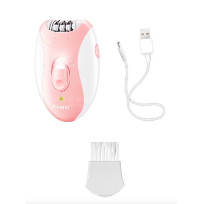 Портативный электрический эпилятор Kemei KM-189B USB-аккумуляторная женская бритва для ног и бикини, розово-белый (0139)