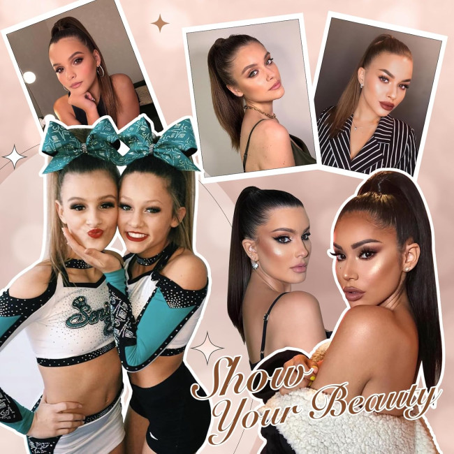 Прямий хвіст FESHFEN, подовжений 14 дюймів, натуральний довгий хвіст, обгортання навколо, перуки для жінок, колір мохово-коричневий (0117)