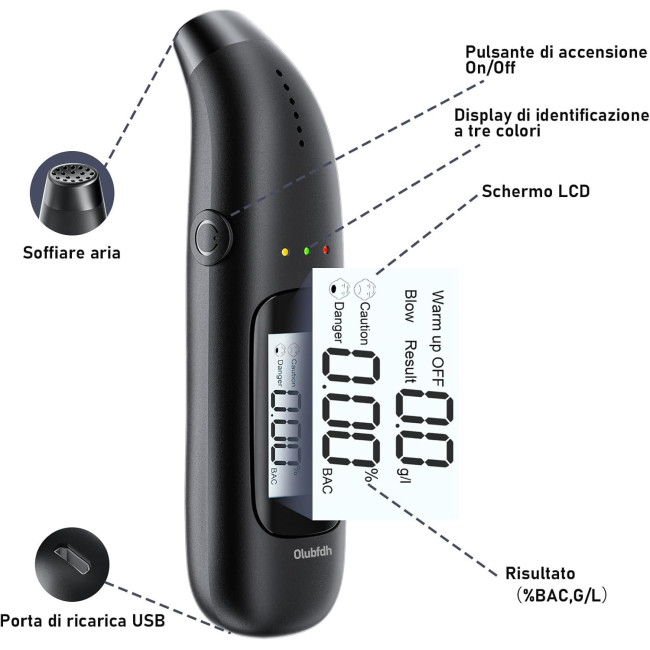 Сертифікований портативний алкотестер Olubfdh C06 із синім цифровим РК-дисплеєм (3143)