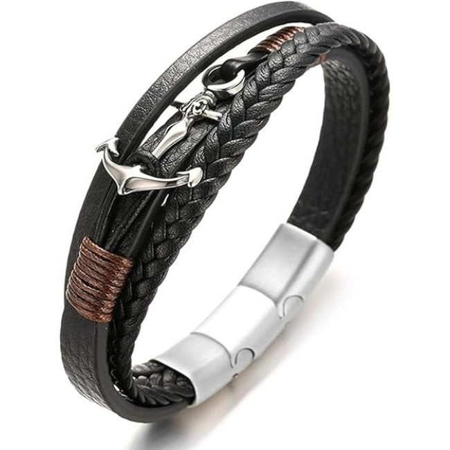 Чоловічий браслет Halukakah WS-HAJWEU2159P, з натуральної шкіри, чорний (4176)