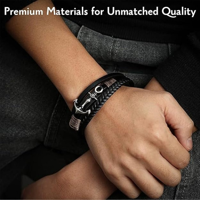 Чоловічий браслет Halukakah WS-HAJWEU2159P, з натуральної шкіри, чорний (4176)