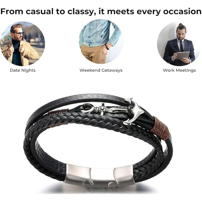 Чоловічий браслет Halukakah WS-HAJWEU2159P, з натуральної шкіри, чорний (4176)