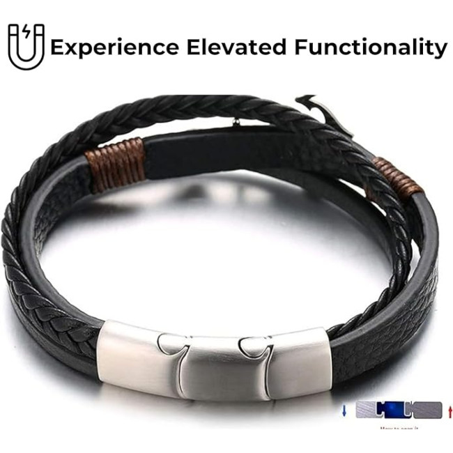 Чоловічий браслет Halukakah WS-HAJWEU2159P, з натуральної шкіри, чорний (4176)