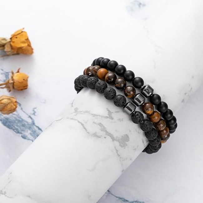 Мужской браслет из бисера "Тигровый глаз" 8 мм Набор браслетов из натурального камня и бусин (2006)