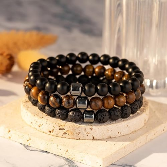 Мужской браслет из бисера "Тигровый глаз" 8 мм Набор браслетов из натурального камня и бусин (2006)