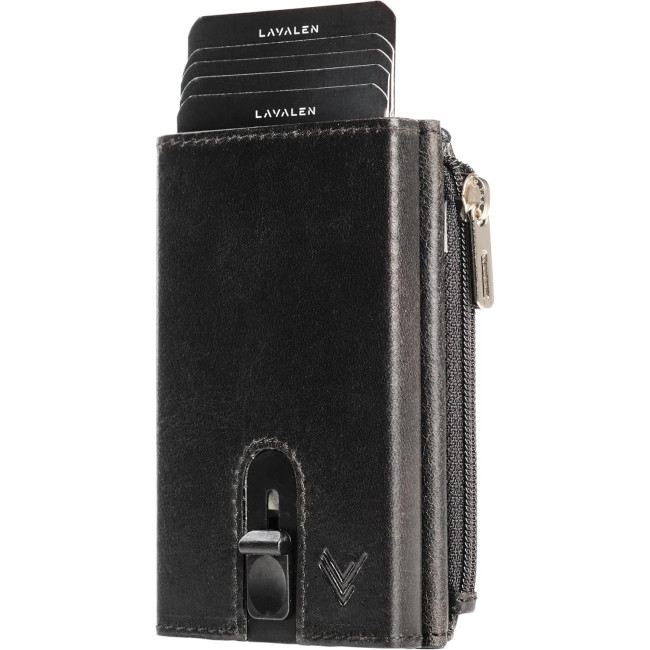Чоловічий тонкий шкіряний гаманець Lavalen 3784 з розсувним механізмом, чорний (4071)