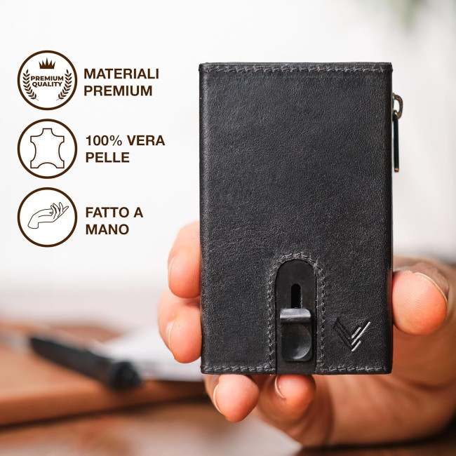 Чоловічий тонкий шкіряний гаманець Lavalen 3784 з розсувним механізмом, чорний (4071)