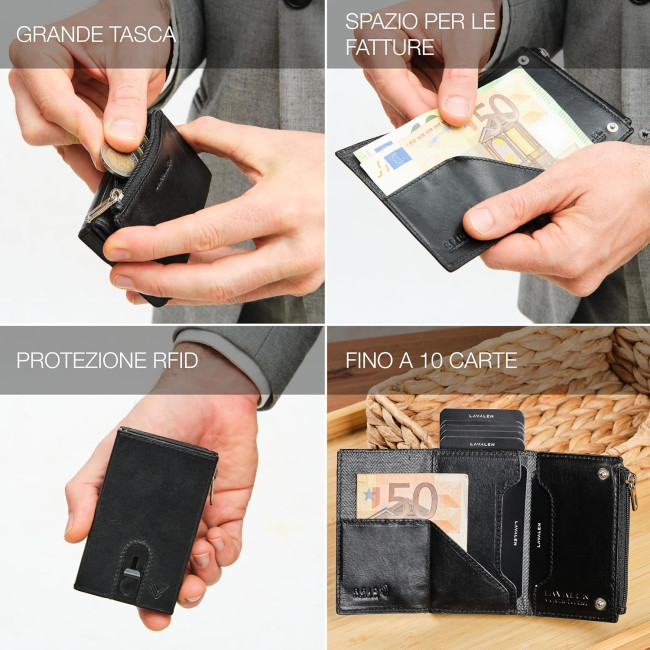 Чоловічий тонкий шкіряний гаманець Lavalen 3784 з розсувним механізмом, чорний (4071)