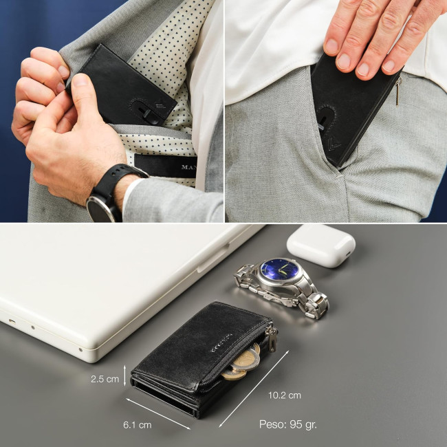 Чоловічий тонкий шкіряний гаманець Lavalen 3784 з розсувним механізмом, чорний (4071)