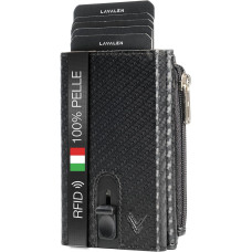 Чоловічий тонкий шкіряний гаманець Lavalen MC-3784 з розсувним механізмом, карбон (4072)