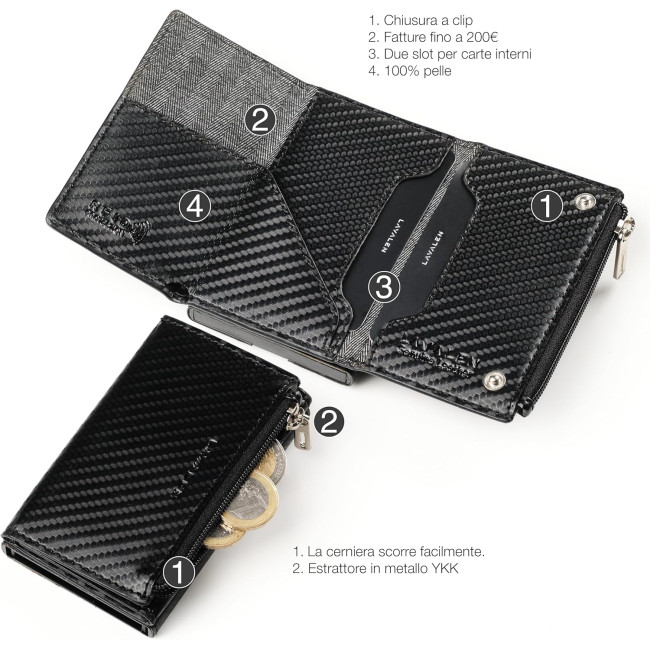 Чоловічий тонкий шкіряний гаманець Lavalen MC-3784 з розсувним механізмом, карбон (4072)