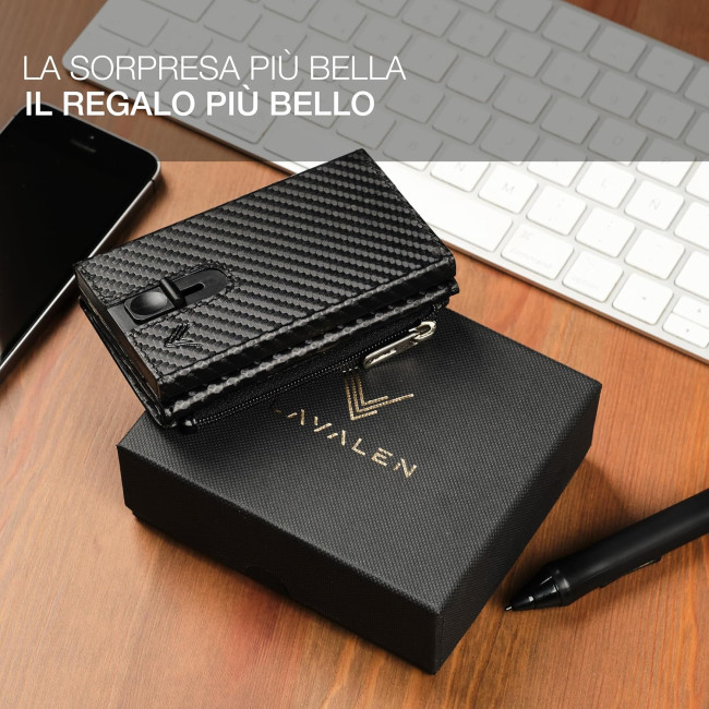 Чоловічий тонкий шкіряний гаманець Lavalen MC-3784 з розсувним механізмом, карбон (4072)