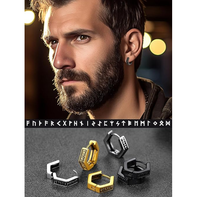 FaithHeart Серьги-кольца TE12901-FHX-U, с рунами викингов для мужчин, гипоаллергенные, из нержавеющей стали (5177)