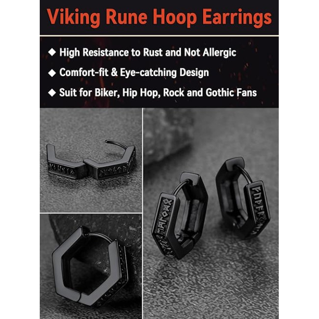 FaithHeart Серьги-кольца TE12901-FHX-U, с рунами викингов для мужчин, гипоаллергенные, из нержавеющей стали (5177)