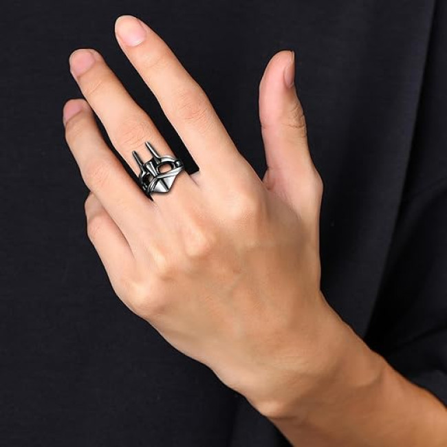 Flongo Чоловічі класичні кільця зі спартанською маскою, срібне (5033)