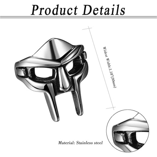 Flongo Чоловічі класичні кільця зі спартанською маскою, срібне (5033)
