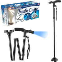 Складная телескопическая трость Generic из алюминия, со встроенным фонарем, черный (5020)