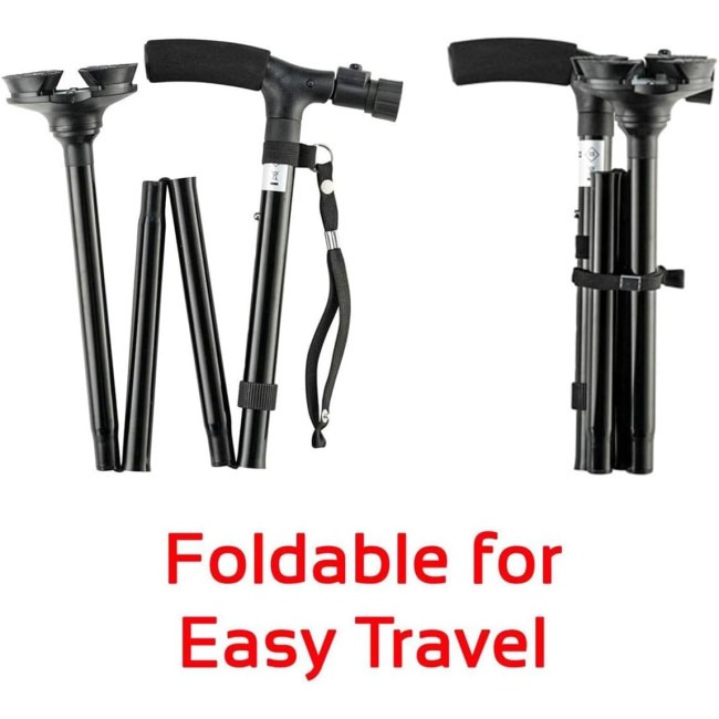 Складная телескопическая трость Generic из алюминия, со встроенным фонарем, черный (5020)