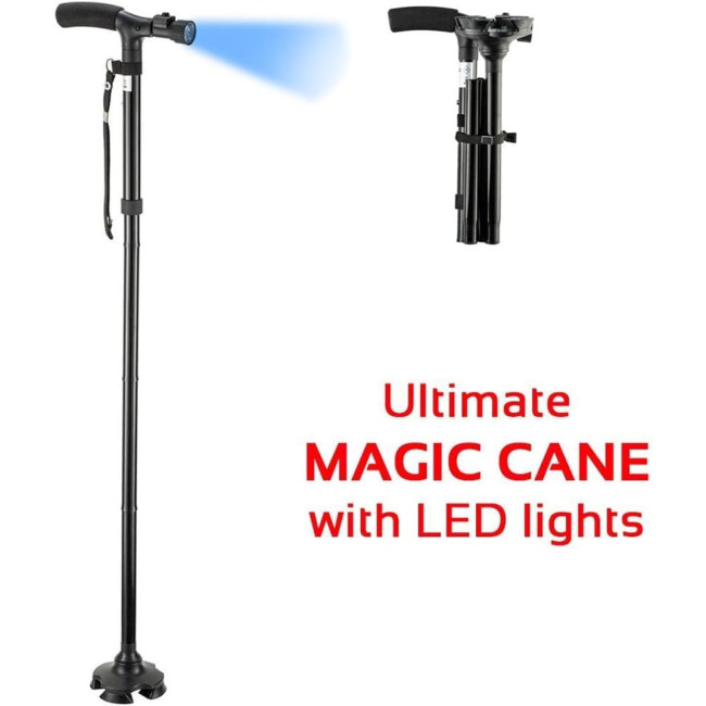 Складная телескопическая трость Generic из алюминия, со встроенным фонарем, черный (5020)