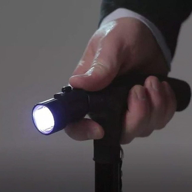 Складная телескопическая трость Generic из алюминия, со встроенным фонарем, черный (5020)