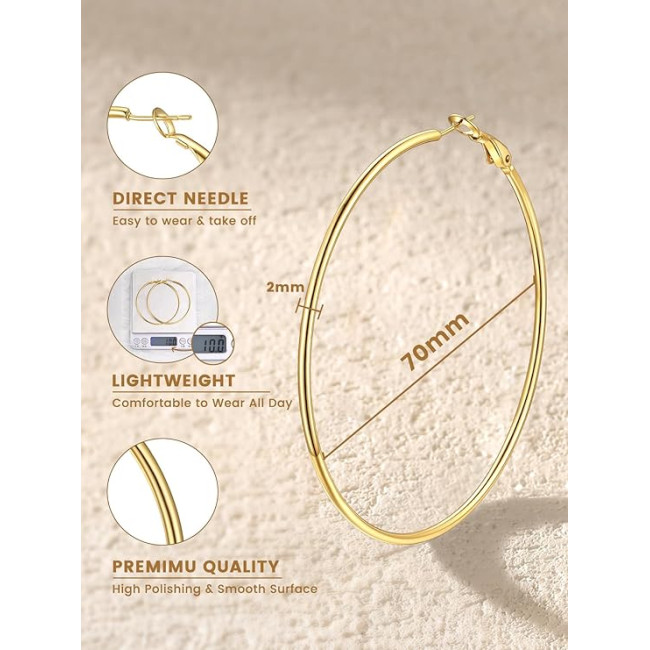 GOLDCHIC Великі круглі сережки-кільця для жінок, нержавіюча сталь, золотий (5180)