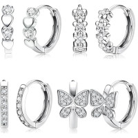 JeweBella 4 пари срібних сережок-кілець JWBE-YZ-ER84-Hoop 925 проби, гіпоалергенні, для дівчаток (5183)