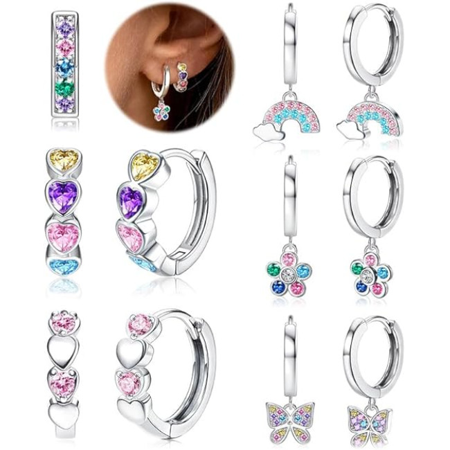 JeweBella 6 пар срібних сережок-кілець JWBE-XZQ-EH27, для жінок, хірургічна сталь, гіпоалергенний набір (5182)