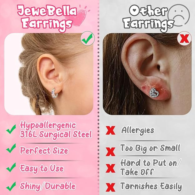 JeweBella 6 пар срібних сережок-кілець JWBE-XZQ-EH27, для жінок, хірургічна сталь, гіпоалергенний набір (5182)