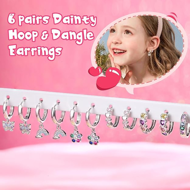 JeweBella 6 пар срібних сережок-кілець JWBE-XZQ-EH27, для жінок, хірургічна сталь, гіпоалергенний набір (5182)