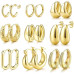 JeweBella 9 пар маленьких золотих сережок-кілець JWBE-YZ-ER99-GoldHoop для жінок і дівчаток, сережки з позолотою 14K (5186) № 