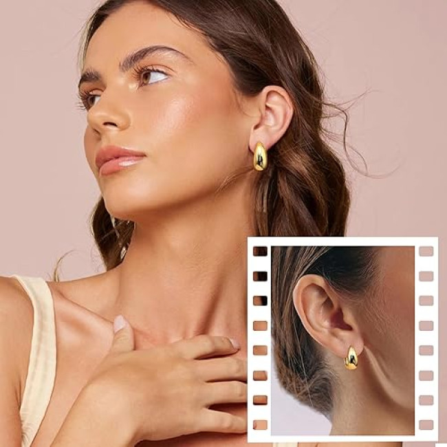 JeweBella 9 пар маленьких золотих сережок-кілець JWBE-YZ-ER99-GoldHoop для жінок і дівчаток, сережки з позолотою 14K (5186)