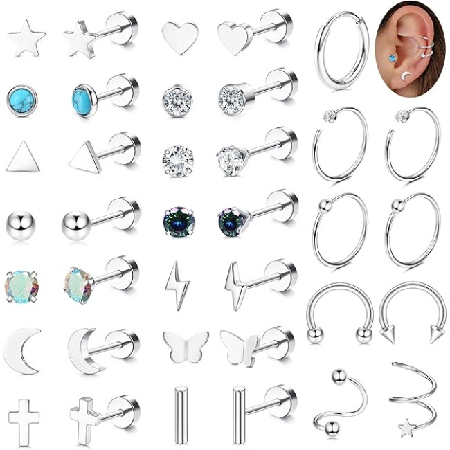 JeweBella 9 пар срібних сережок JWBE-LYF-EH61 для жінок і дівчаток гіпоалергенні (5185)