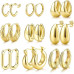  JeweBella Набір золотих сережок-кілець JWBE-YZ-ER99-GoldHoop для жінок і дівчаток, 9 пар (5181) № 