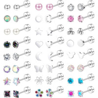 JeweBella Сережки-гвоздики JWBE-LYF-EH67 з хірургічної сталі, 24 пари для жінок і дівчаток - гіпоалергенні (5184)
